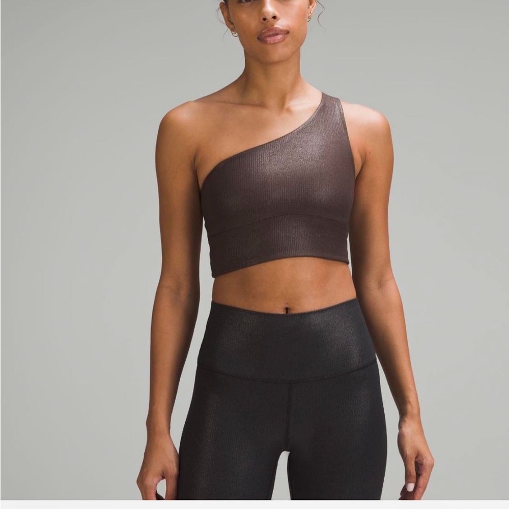 lululemon asymmetrical brown glitter bra size 4 never worn